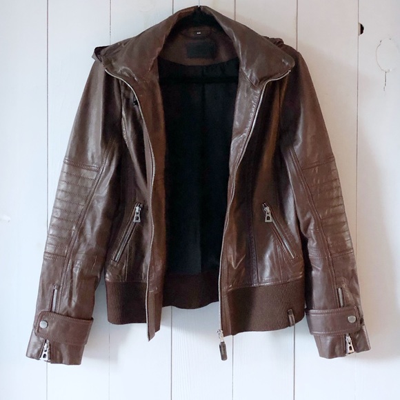Rudsak Chocolate Brown Leather Bomber Jacket Size Medium - Picture 10 of 13
